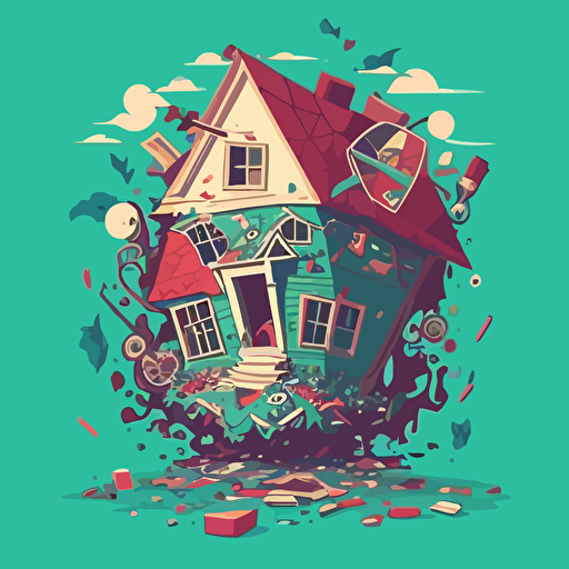 cute flat vector illustration of house chaos