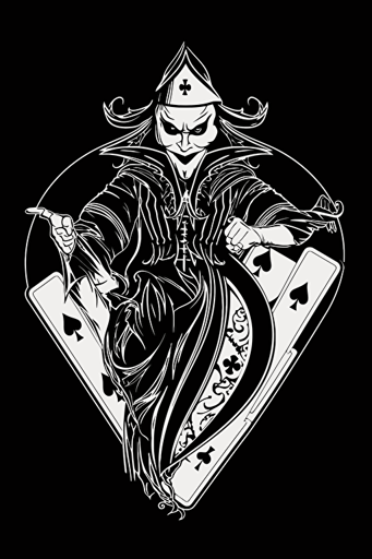 joker playing card, whole body, black and white, logo, simple vector