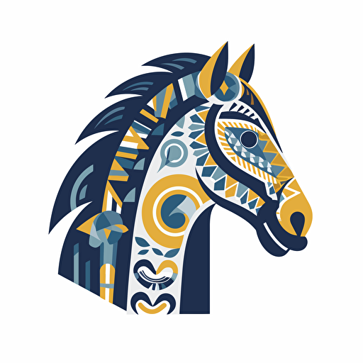 vector, ukrainean clay horse minimal flat head only with ukrainean symbols