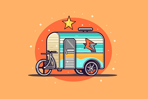 2d illustration, bmx 1970's trailer simple vector colorful sticker