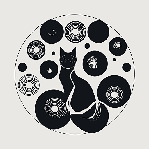cat logo created out of 13 circles. Generate a cat illustration using exactly 13 intersecting circles. Minimal Vector logo made only from circular shapes.