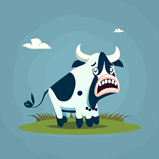 a cartoon illustration, vector of cow having a tantrum