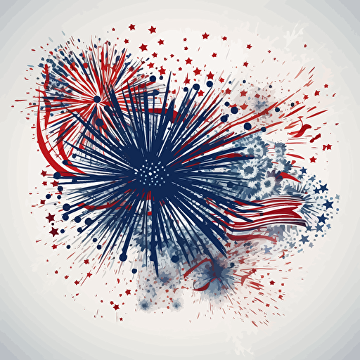 vector illustration, 4th of July celebration with flags and fireworks, red, white, blue intricate detail