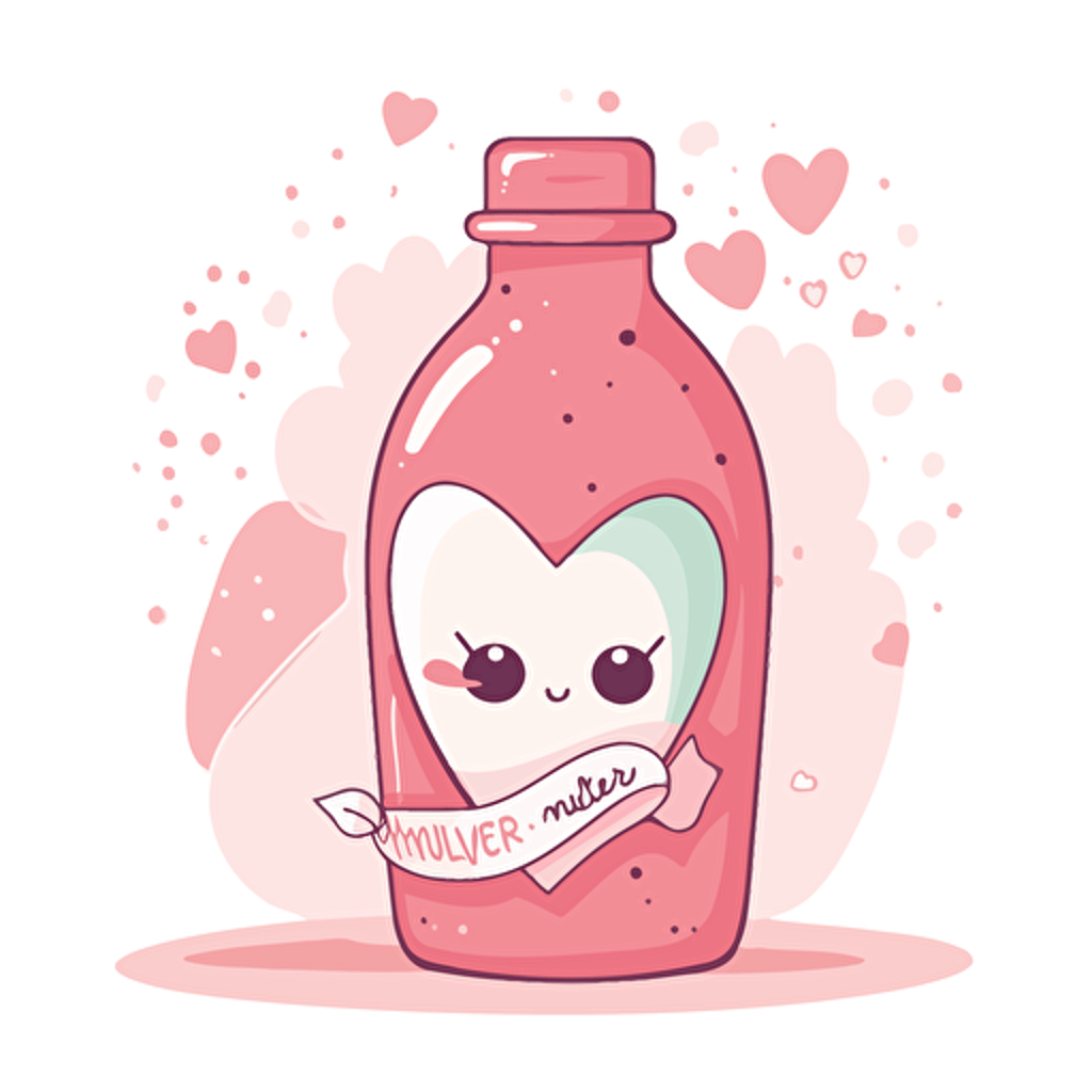 cute, artsy, pink and white, vector, white background, bottle of glue with a heart on the label