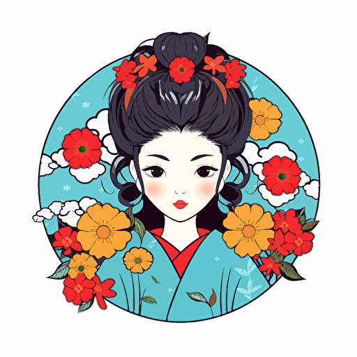 Japanese style No Shadow Cartoon Coloring page Vector Simple