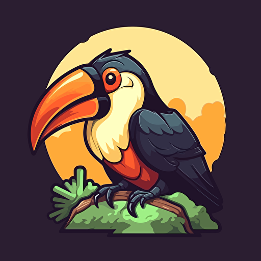 vector logo style,angry tucan mascot ,simple,vector art,sitting on a tree,emblem,sticker