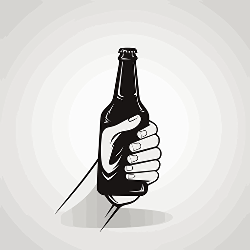 man's hand holding a bottle, hand raised up, vector logo