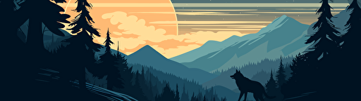 vector illustration of a howling wolfpack, mountain and pine scenery