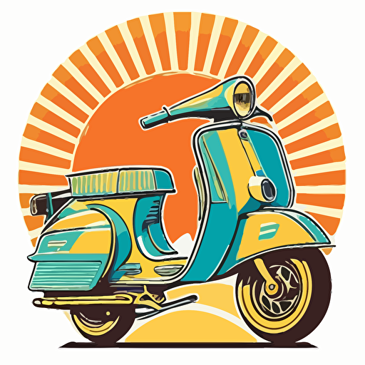 a logo for a solar powered vespa style scooter, vector format, no shadows, slightly trippy