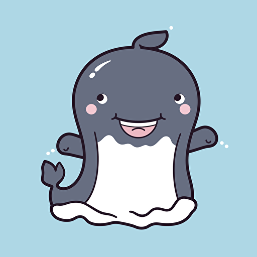 kawaii vector clipart of a smiling humpback whale with its thumbs up. It is swimming underwater
