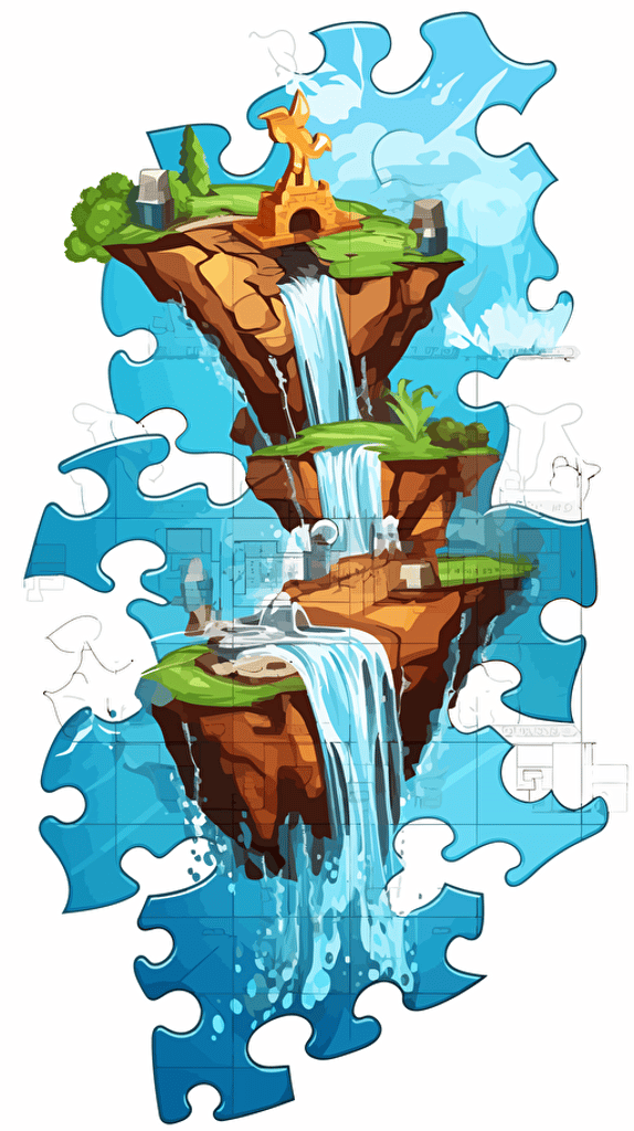 vector logo of a cascading waterfall with gadgets made of jigsaw puzzles