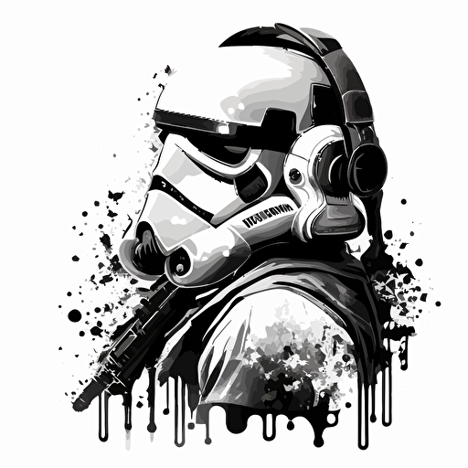 star wars storm trooper wearing head phones white background vector style