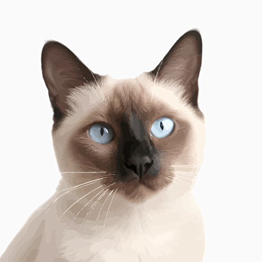 White background,Siamese::2, cat::3, head, big eyes, vector of a cute happy , smile,