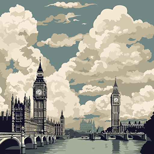vector art big ben clouds