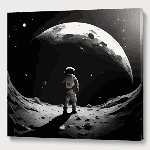 astronaut looking back on earth from the moon’s surface photorealism vector black and white