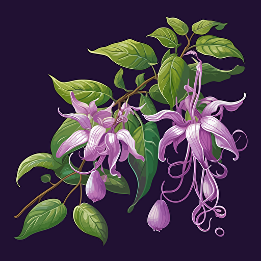 Ylang Ylang & Patchouli illustration, 2d vector, purples,