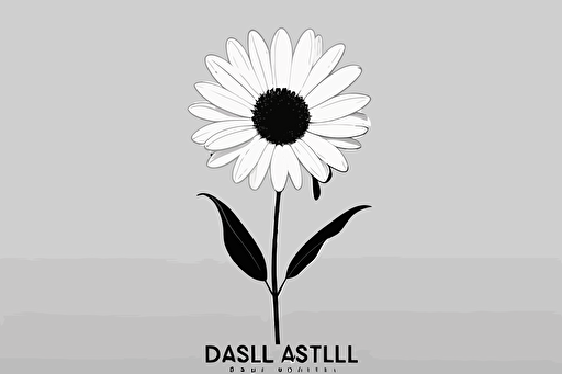 one daisy, black on white background, minimalist logo style, flat, vector art, monochromatic,