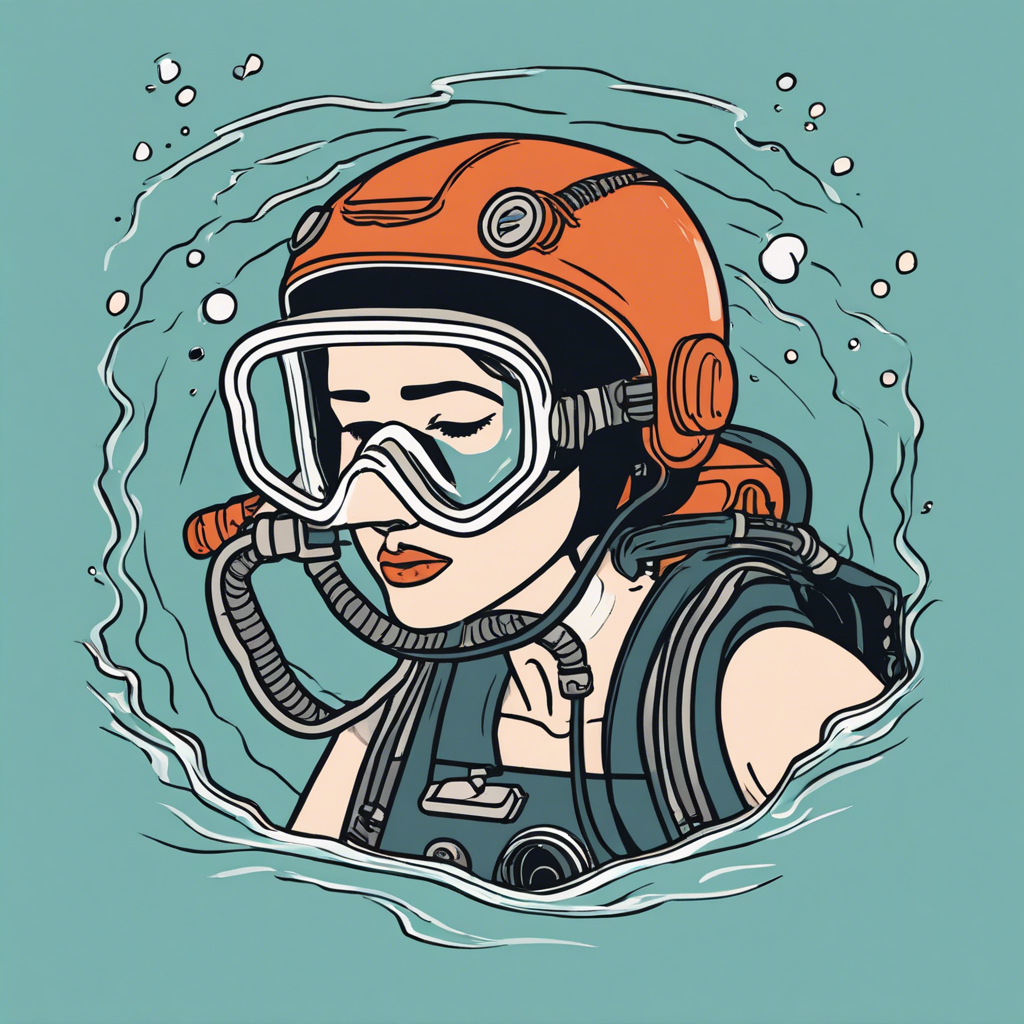 a woman scuba diving, illustration in the style of Matt Blease, illustration, flat, simple, vector