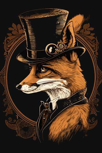 fox, wearing a top hat and a monocle, vector art,