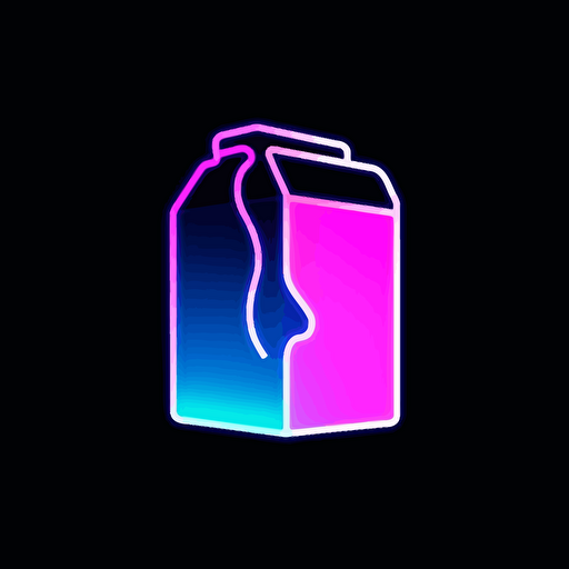 milk carton logo, flat image, gradient Neon, pink blue white and black, vector simple, fun, creativity, playfulness, high quality