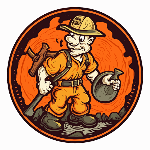 vector popeye fire fighter with an axe on a coin.