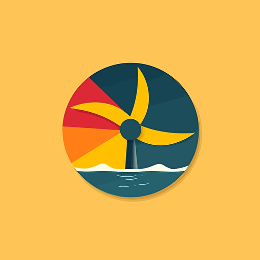 Flat vector minimal logo, sustainable electric, sun wind and sea, by Ivan Chermayeff