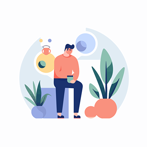 illustration of "lack of focus and motivation". Style: flat vector simplistic illustration in pastel colors with white background