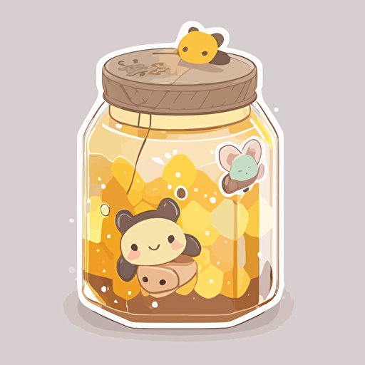 vector sticker design, transparent background, yellow and brown toning, cute kawaii style, Honey jar filled with honey simple bacground