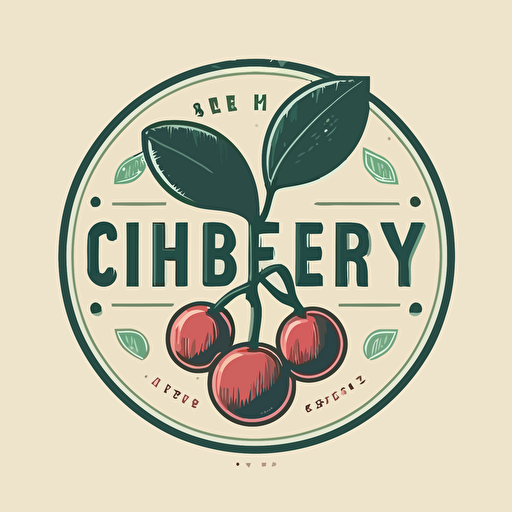 Produce a Herb Lubalin-style minimalistic vector logo for Cherry on Top Creative by placing a flat, 2D cherry within a pared-down circular frame, exemplifying the concept of simplicity as showcased in "Basics Logos" by Index Books.