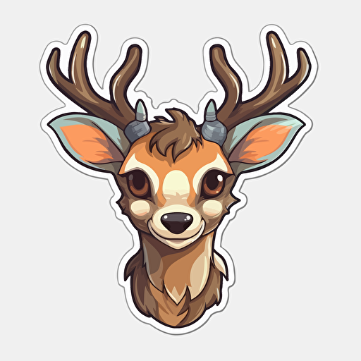 Vector sticker design, transparent background, cute cartoon whitetail deer