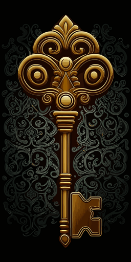 basic golden key, vector art, black background ::