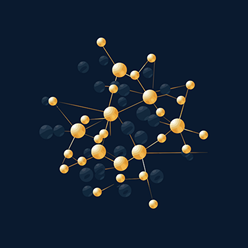 negative space dark blue molecular structures, minimalist design, Logo, Gold background, vector drawing, flat