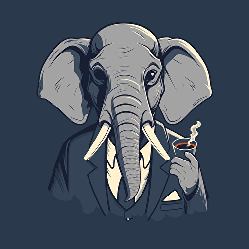 elephant in a business suit, smoking a cigarette, wearing sunglasses, vector logo, vector art, simple, cartoon, 2d