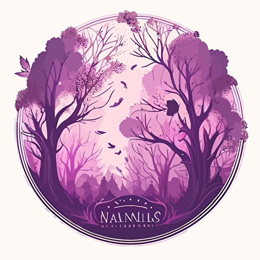 a circular logo with a whimsical magical feel for a park called Enchanted Park. Vector. Purples. Pinks.