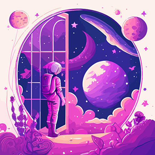 a vector illustration featuring magical space with girly vibe and colored in vibrant purple and pink