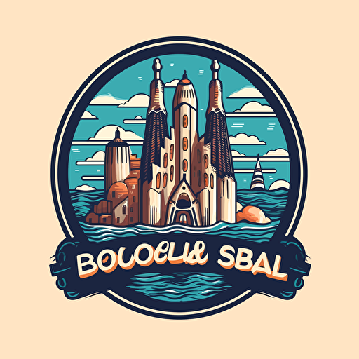 vector logo of a spanish language school in Barcelona, with the see and the letter BCN , the name is Hola, we can see the sagrada familia