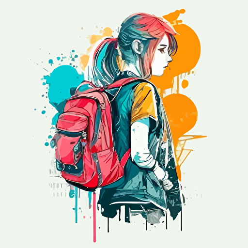 Chica con mochila a la espalda, diseño profesional de vectores, diseño plano