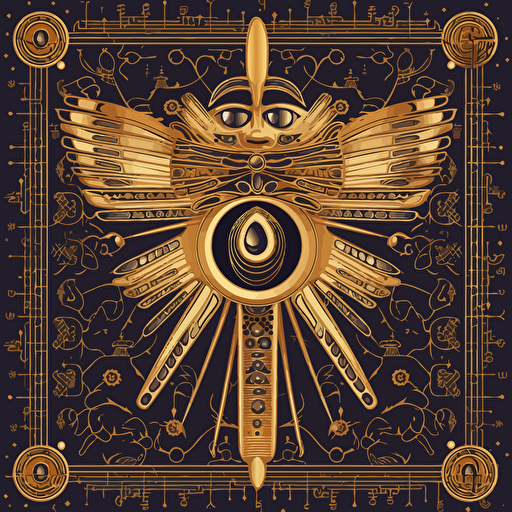 gold color Ankh, eye of Ra, scarab pattern, vector art, 2d minimal