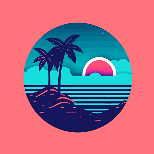 create a vector logo, inspired in the island of bermuda. Give it a tropical island vibe. Has to be minimalistic, no details. Use color pallette blue and pink.