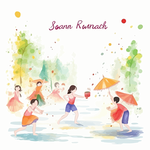 songkran festival with Card vector watercolor white background ,16:9
