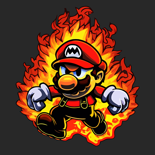 super mario on fire, vector logo, vector art, simple, cartoon, 2d