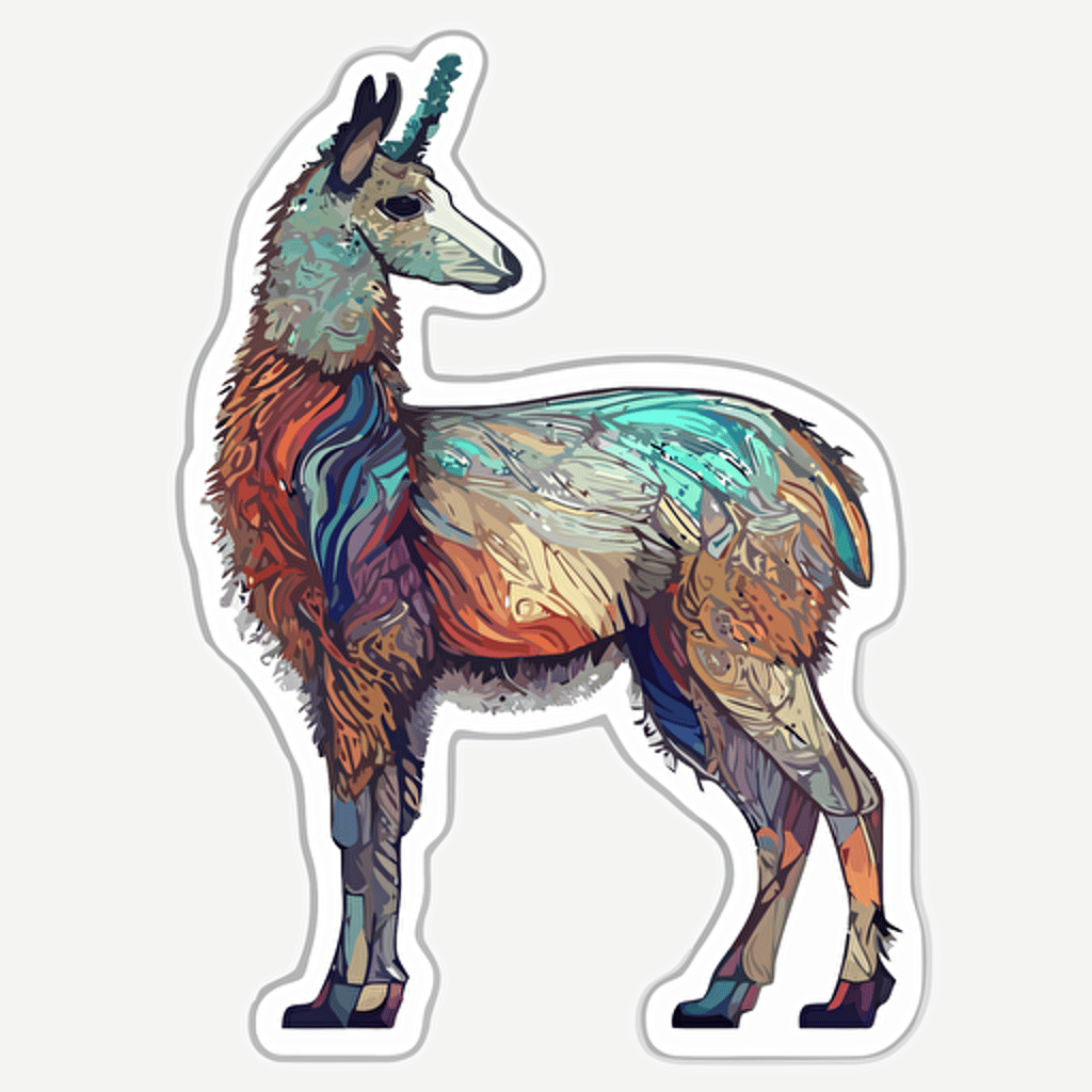 llama, Sticker, Adorable, Backlight Painting, Street Art, Contour, Vector, White Background, Detailed