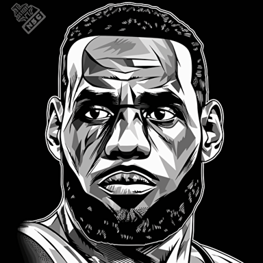 Lebron James head in black and white, cartoon, svg, vector