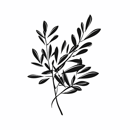 silhouette of a olive branch,minimalistic design,cartoon style,vector,black and white image,white background