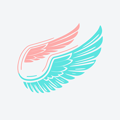 minimal line logo of a flying wings, vector. Color are pastel blue, pastel pink on white background
