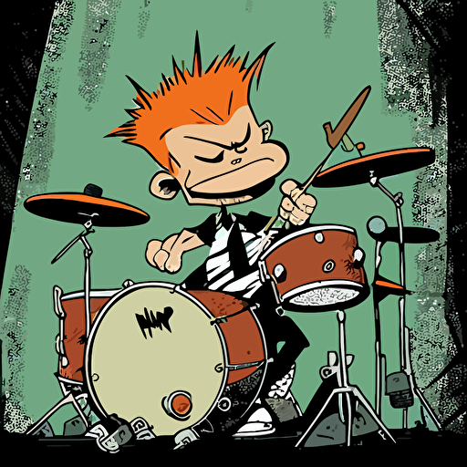 Calvin the cartoon as a drummer, hyper-detailed, vector