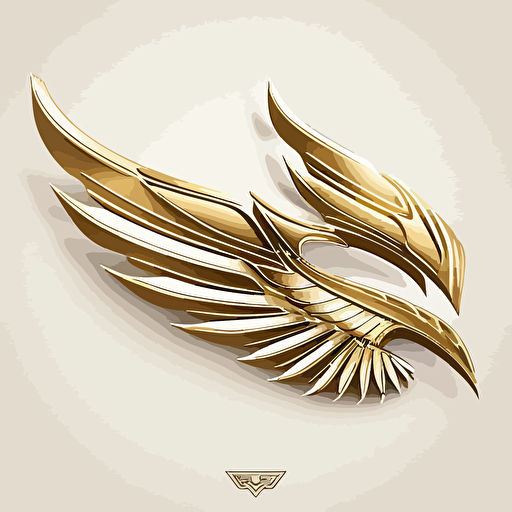 a vector drawing of a gold wing outline only like a aston martin badge with wingin it in the middle of the wings using gold around the outside