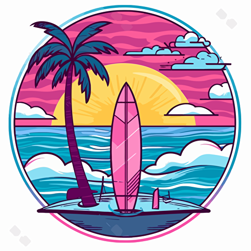 sup board, sea, summer, gta vice city style, vector logo