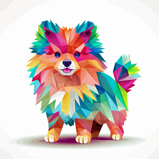 colorfull origami Pomeranian dog, vector art, white background