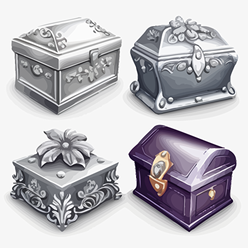 silver Jewerly box, closed, icon, hand painted, vectorial, design sheets for a game
